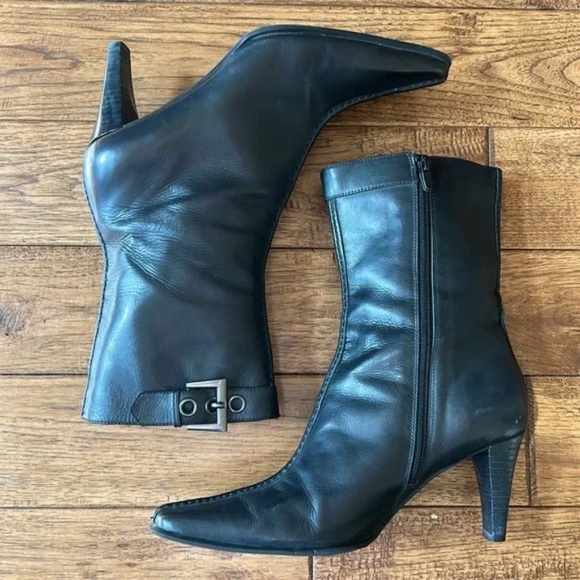 Franco Sarto L-Pandora Black Leather Calf High Heeled Boots Booties Size 9.5 - Picture 3 of 12